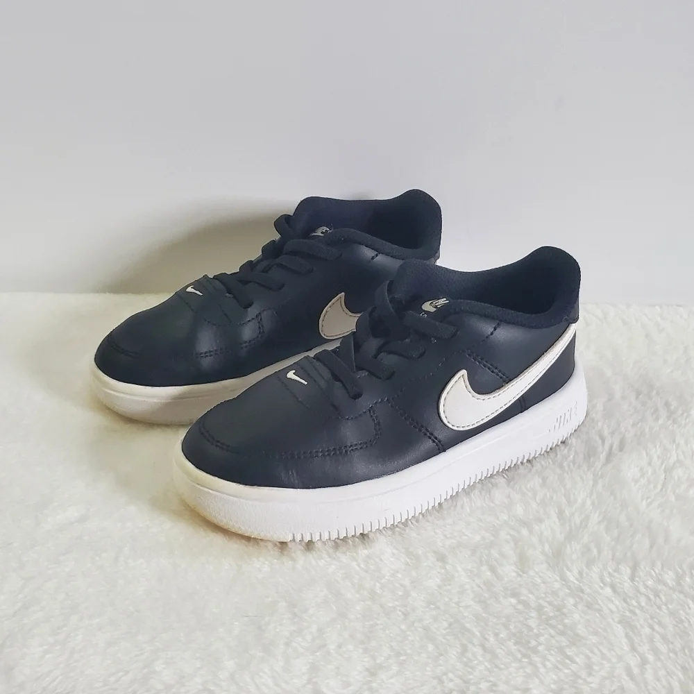 NIKE Force One 1 Leather Black White Sneakers Little Kids Size 10C